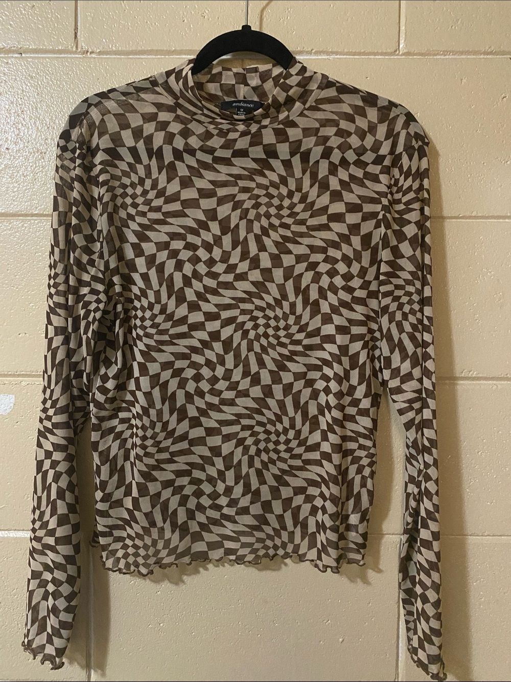 Ambiance Brown and Cream Optical Print Long Sleeve Top